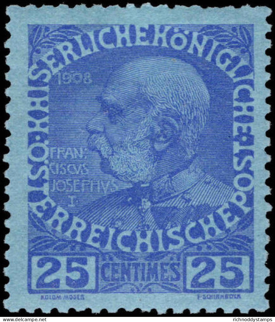 PO's In Turkish Empire 1908 25c Deep Blue On Azure Lightly Mounted Mint. - Levant (Turquía)