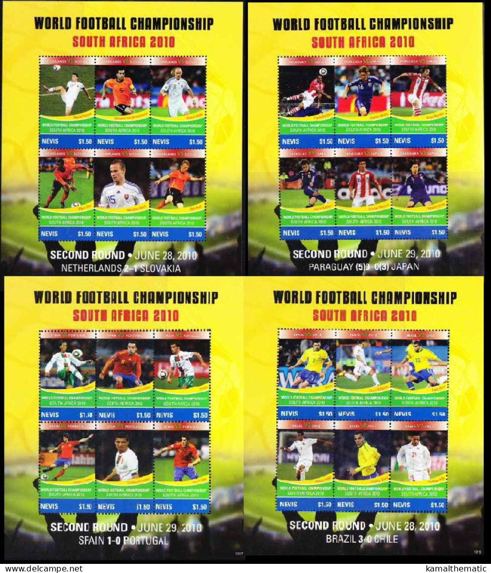 Nevis 2010 MNH 4 SS Of 6v, Football, Soccer, WC South Africa, Sports - 2010 – Zuid-Afrika