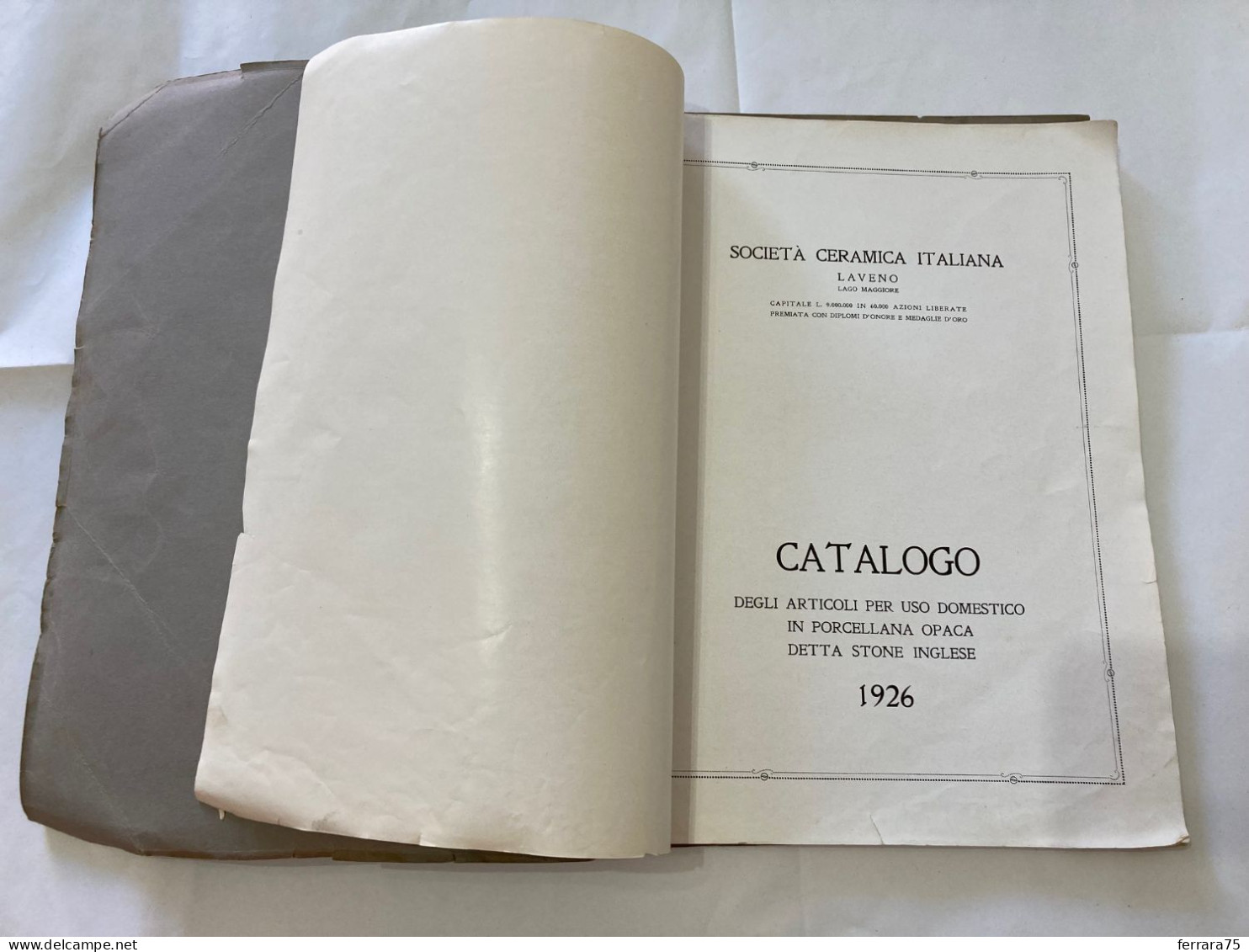 CATALOGO SOCIETà CERAMICA ITALIANA  PORCELLANA DI LAVENO LAGO MAGGIORE 1926. - Zu Identifizieren