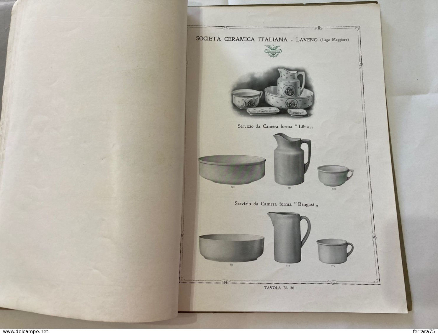 CATALOGO SOCIETà CERAMICA ITALIANA  PORCELLANA DI LAVENO LAGO MAGGIORE 1926.