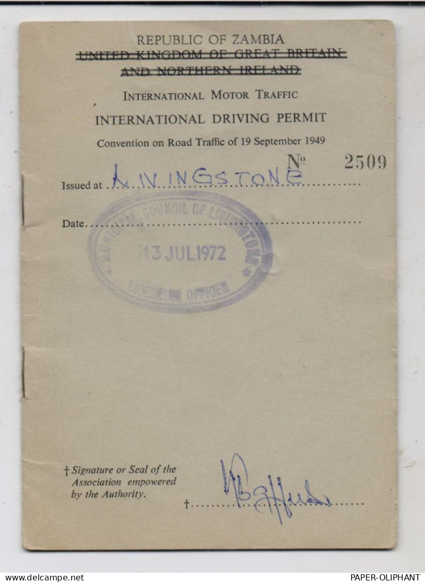 SAMBIA / ZAMBIA, International Drivers License, 1972 - Zambia