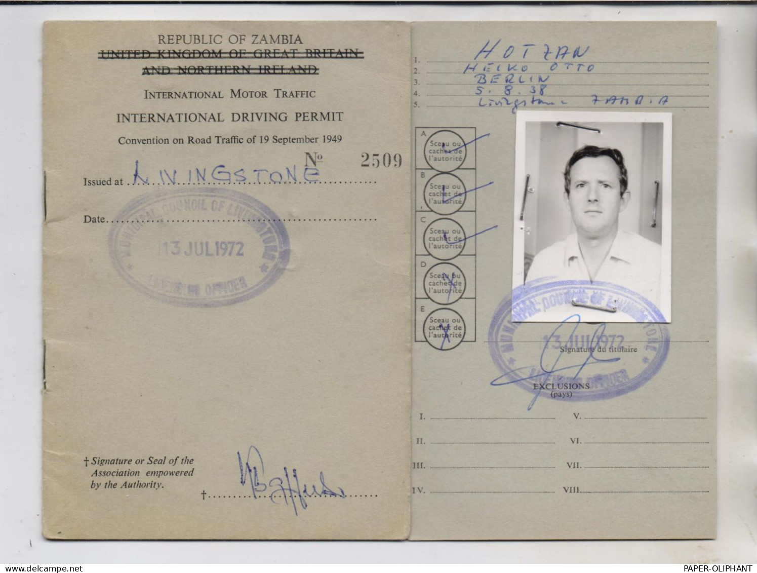 SAMBIA / ZAMBIA, International Drivers License, 1972 - Zambie