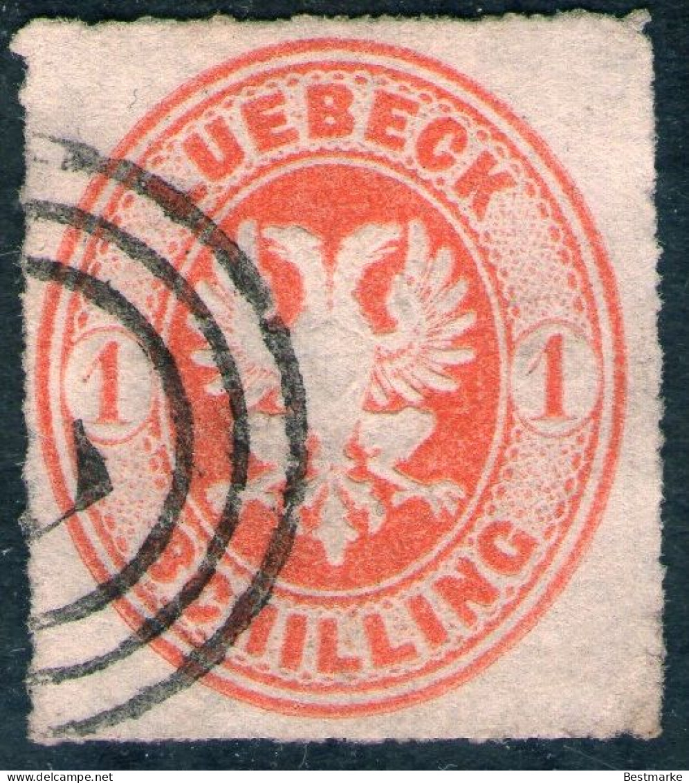 Dreiringstempel L Auf 1 Schilling Lebhaftrötlichorange - Lübeck Nr. 9 A - Pracht - Luebeck