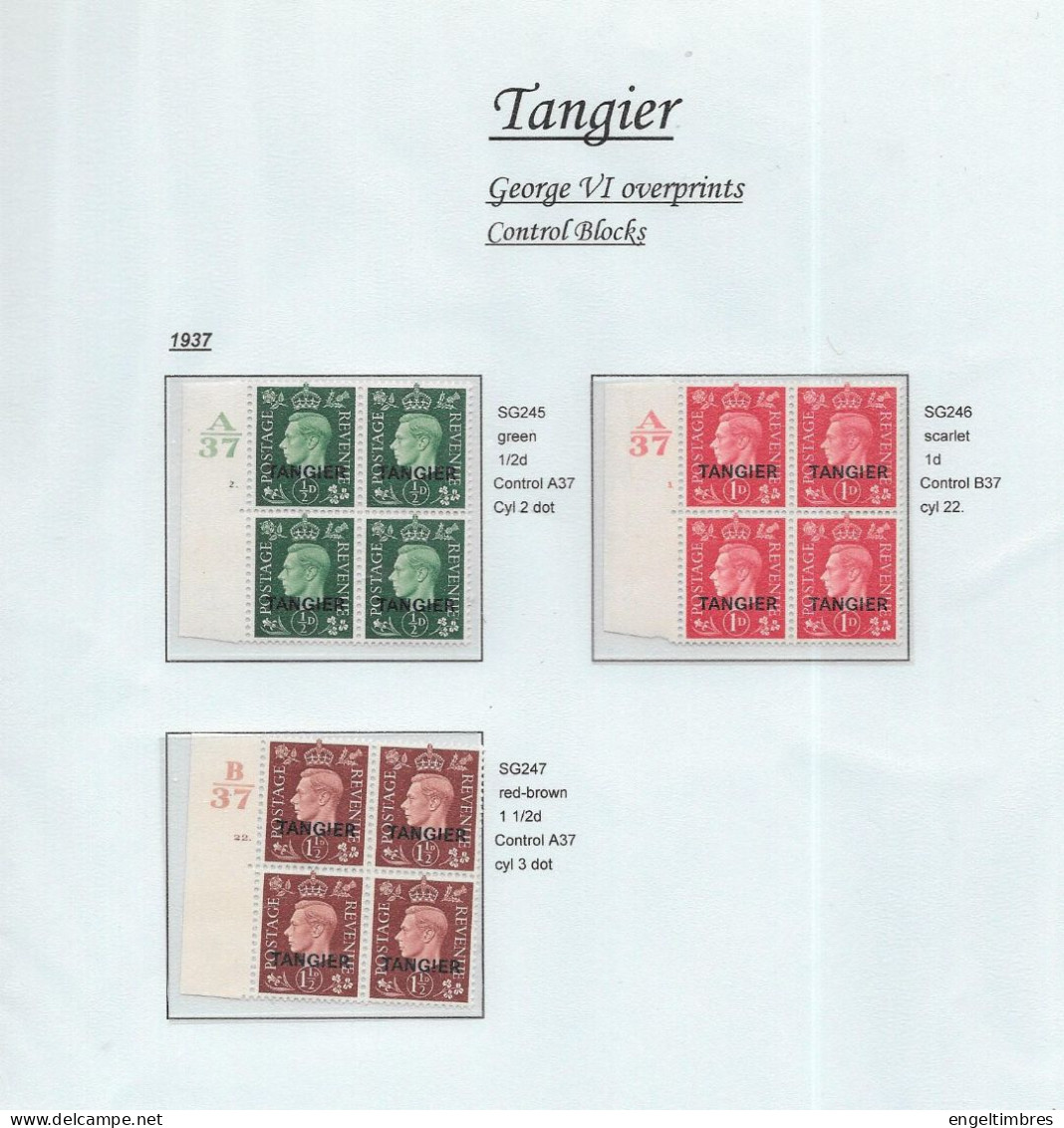 Gb 1937 SG245/247 Overprinted TANGIER In Cylinder Blocks Of 4 - U/M - See Notes & Scans - Unused Stamps