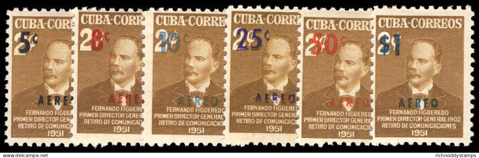 Cuba 1952 Air Provisionals Lightly Mounted Mint. - Unused Stamps