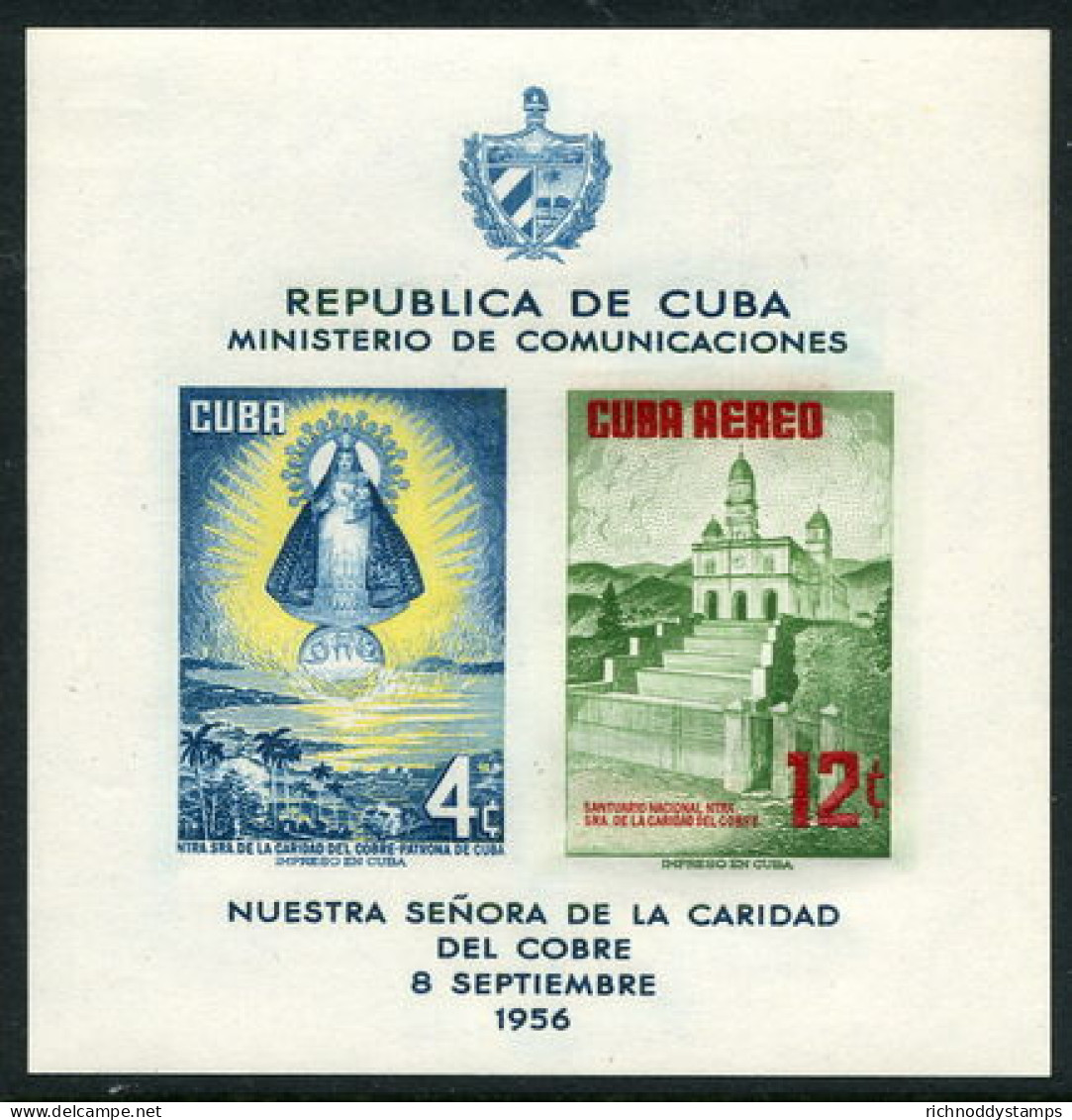 Cuba 1956 Our Lady Of Charity Souvenir Sheet Unmounted Mint. - Unused Stamps