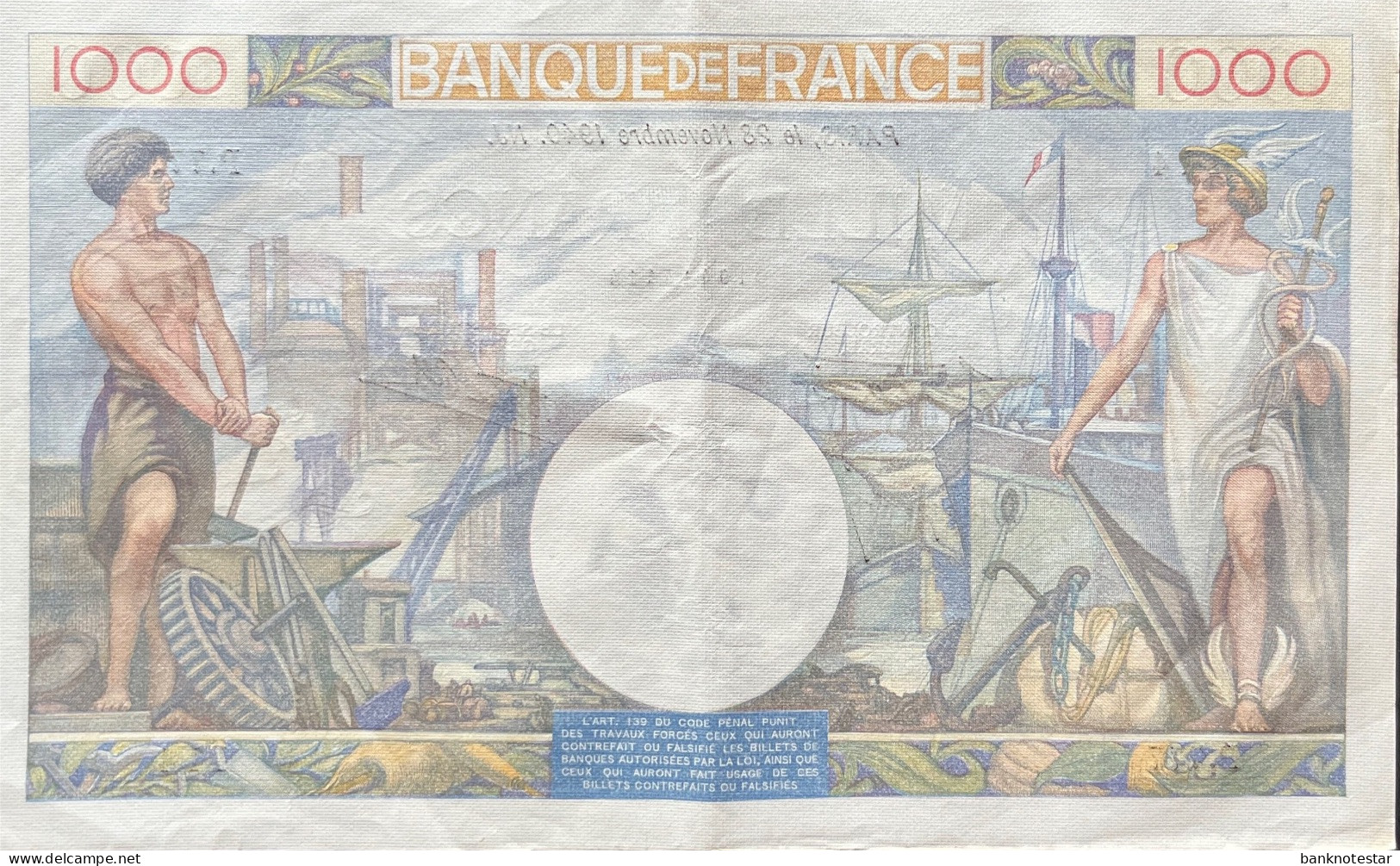 France 1.000 Francs, P-96a (28.11.1940) - 777 Alphabet - Extremely Fine - Fayette 39.02 - 1 000 F 1940-1944 ''Commerce Et Industrie''