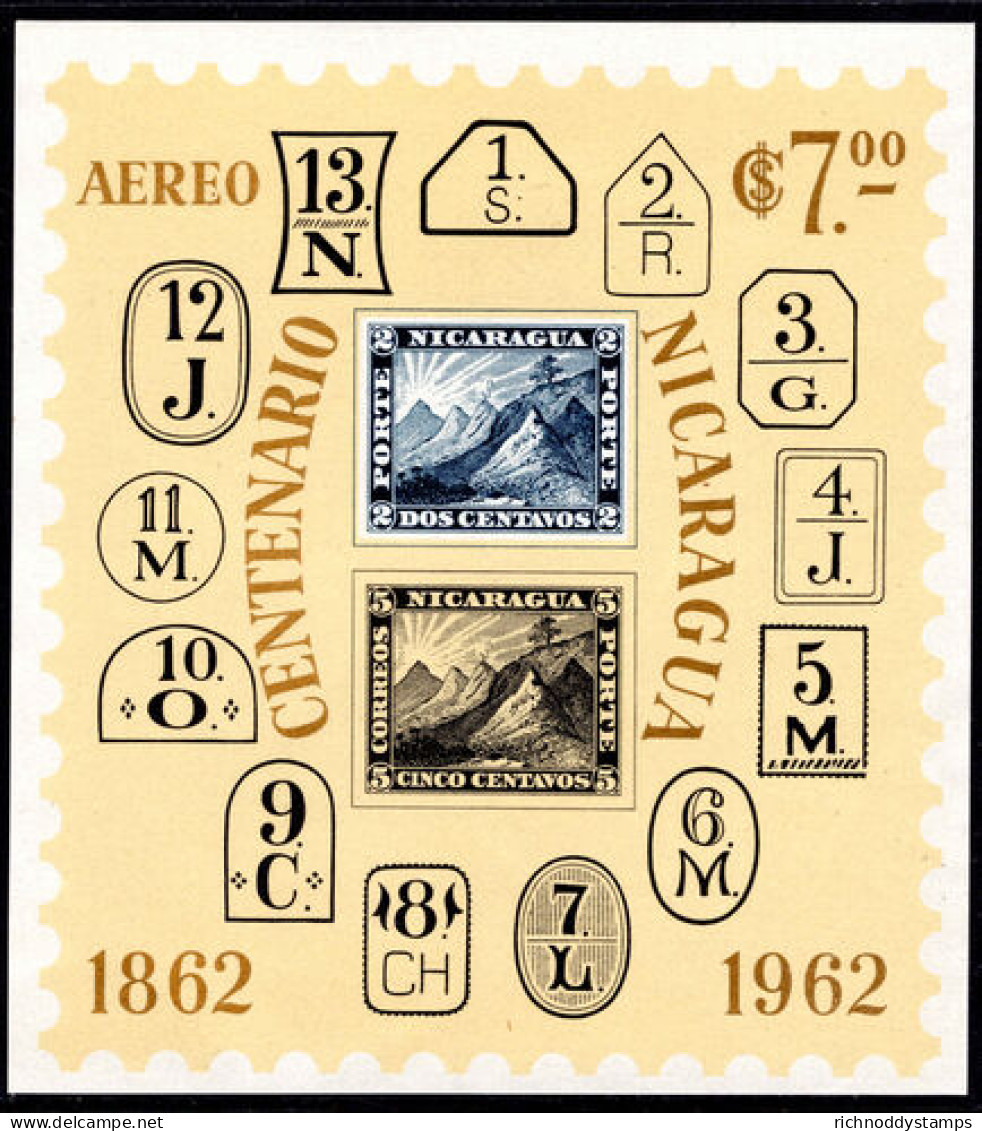 Nicaragua 1962 Stamp Centenary Souvenir Sheet Unmounted Mint. - Nicaragua
