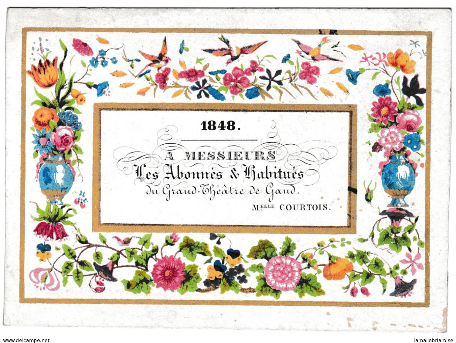 "Carte Porcelaine" Porseleinkaart, Le Grand Théatre, à Ses Abonnés, Gand 1848 Dim:130x96 Mm - Porcelaine