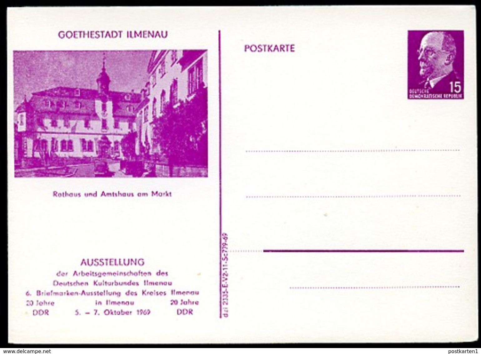 DDR PP10 D2/011a TYP1 Privat-Postkarte MARKT ILMENAU 1969  NGK 10,00 € - Private Postcards - Mint