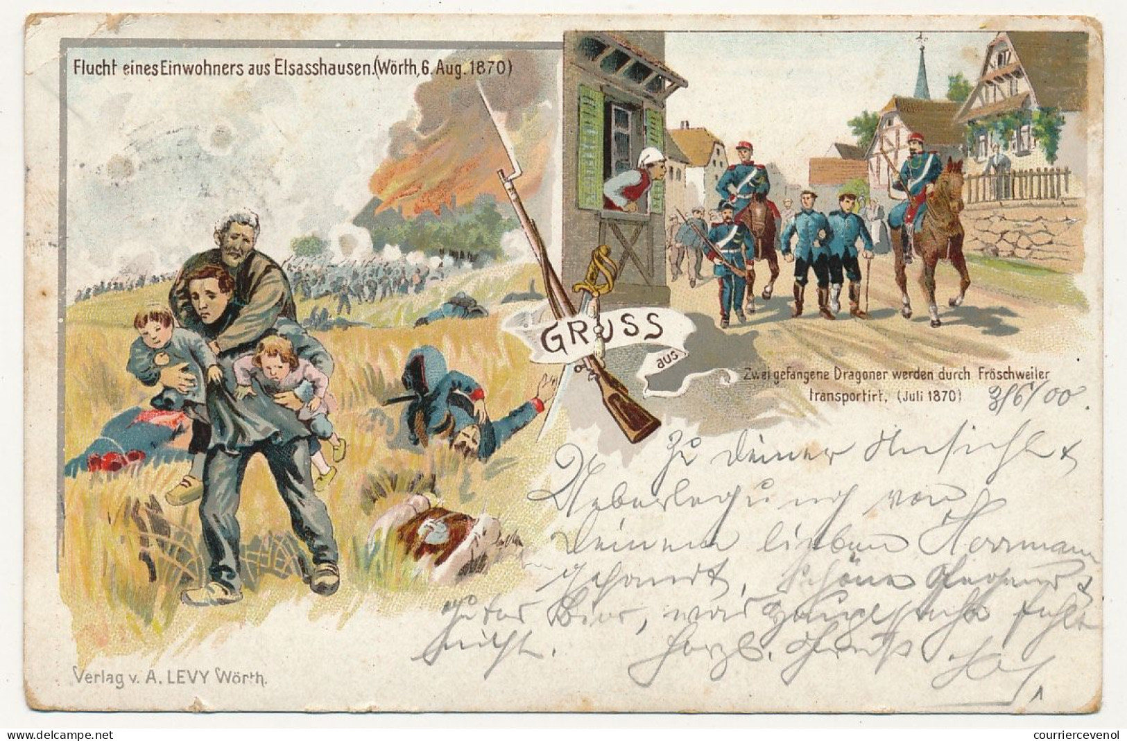 CPA - ALSACE - Grüss... Evacuation D'Alsaciens Guerre De 1870 - Dragons Escortant Deux Prisonniers - Sonstige & Ohne Zuordnung