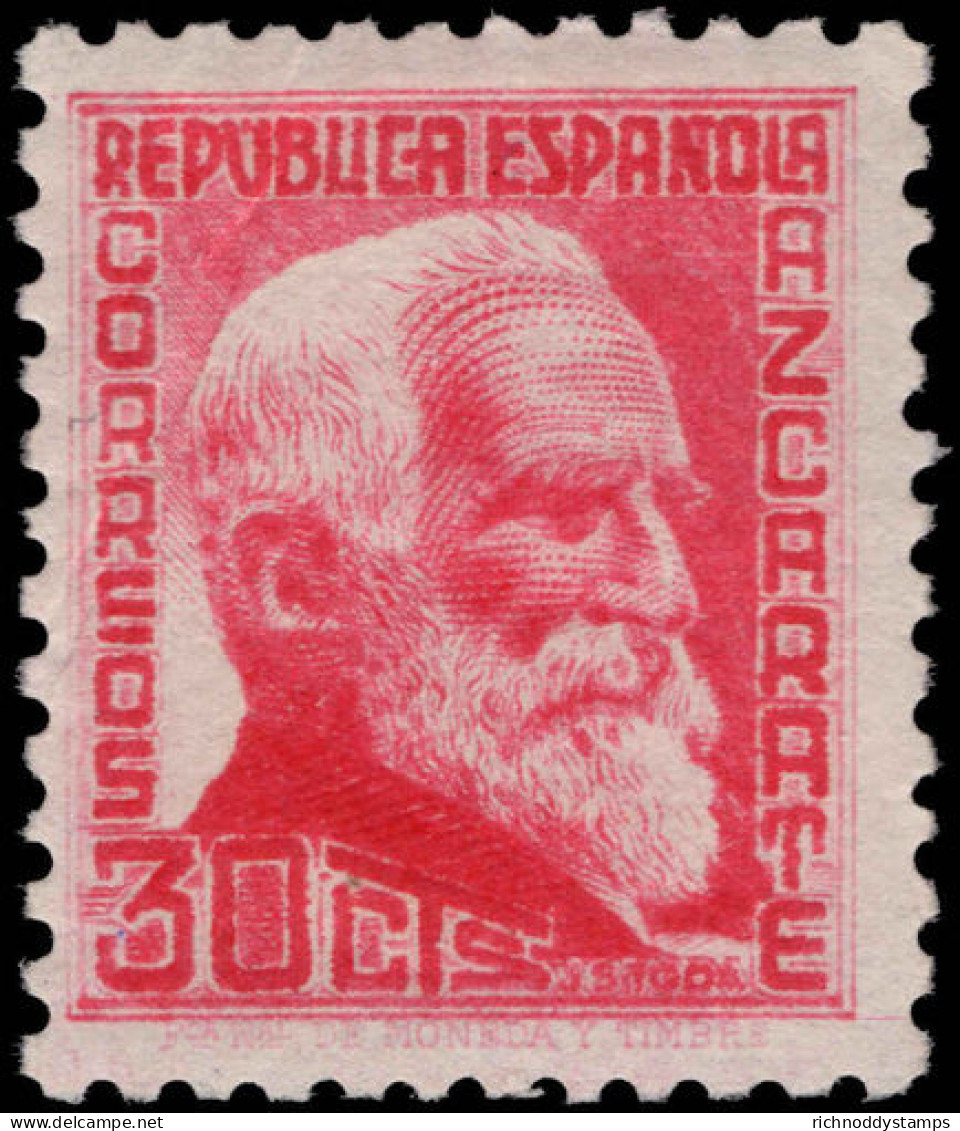 Spain 1931-38 30c Carmine (with Imprint) Lightly Mounted Mint. - Nuevos