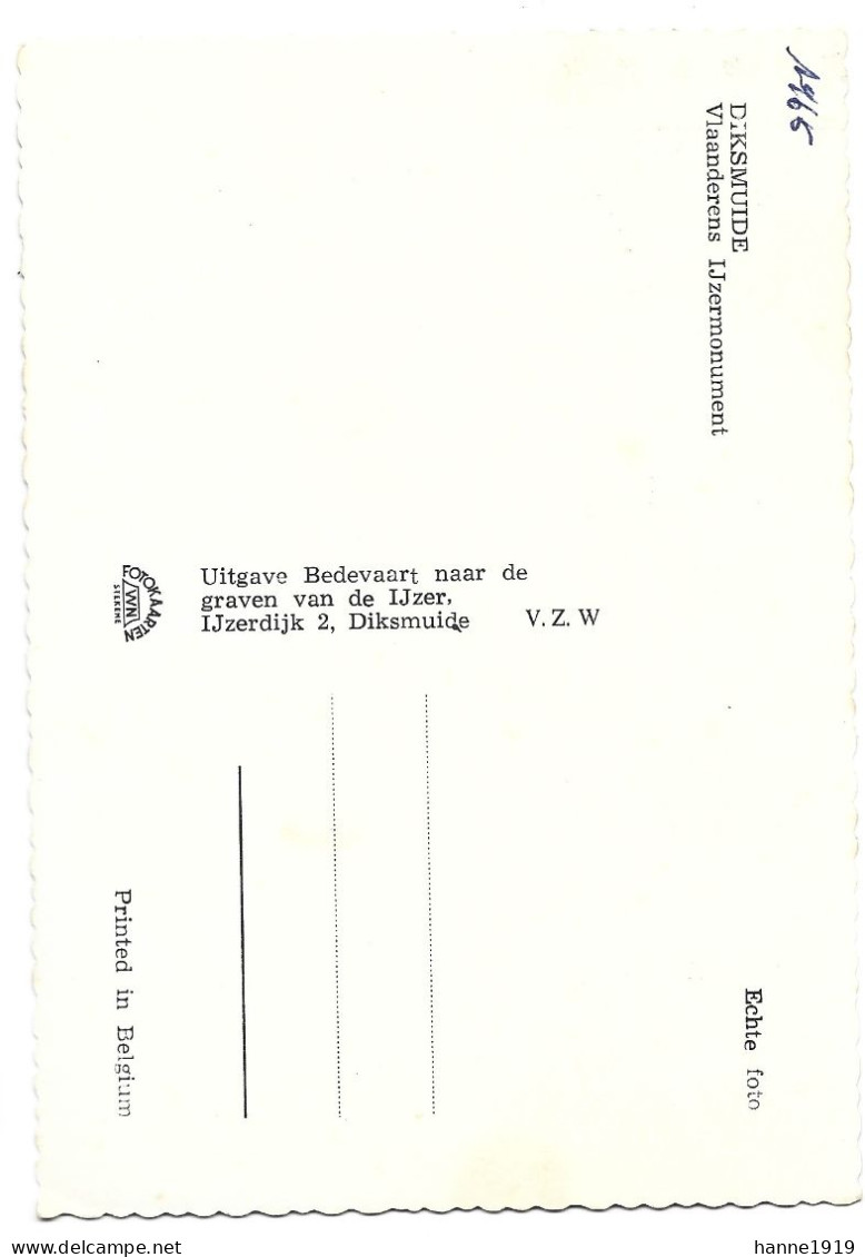 Diksmuide Vlaanderens Ijzermonument Foto Prentkaart Briefstempel 1965 Diksmuide Htje - Diksmuide