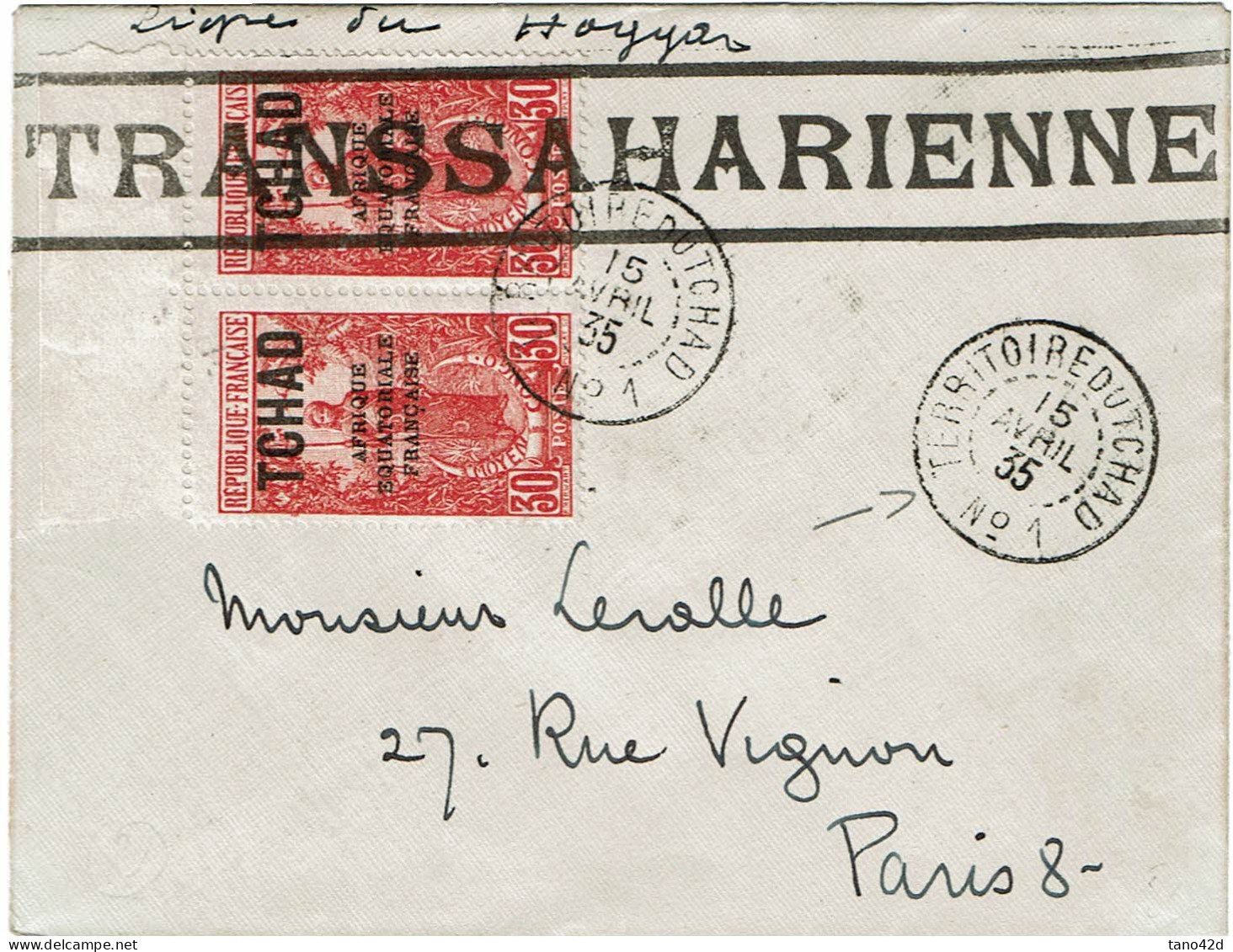 CTN85D - TCHAD LETTRE A DESTINATION DE PARIS PAR TRANSSAHARIENNE AVRIL 1935 - Storia Postale
