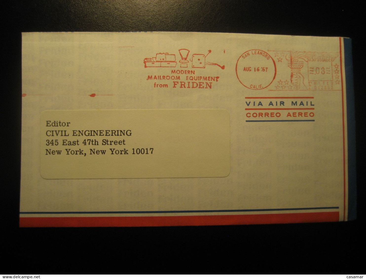 SAN LEANDRO 1967 Friden Mailroom Equipment Meter Mail Cancel Cover USA Food Gastronomy - Alimentation