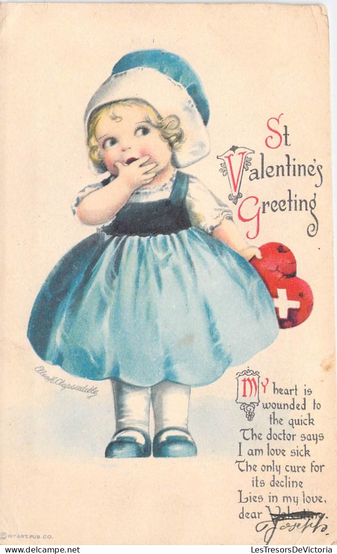 Illustrateur - Ellen H. Clapsaddle - St Valentines Greeting - Petite Fille - Colorisé - Carte Postale Ancienne - Clapsaddle