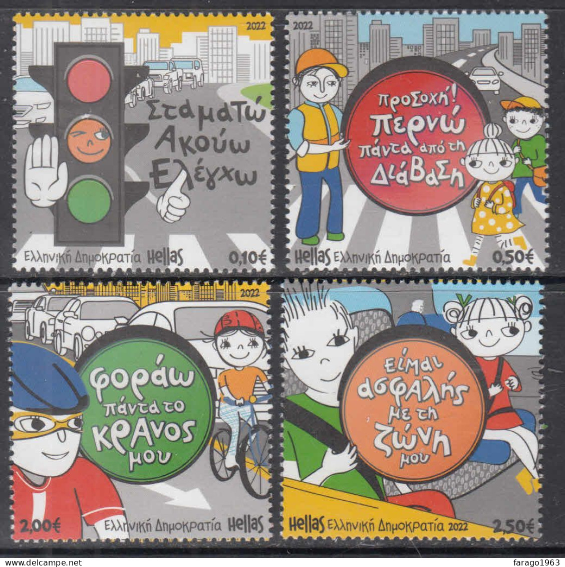 2022 Greece Children Road Safety Cycling Health Complete Set Of 4 MNH @ BELOW FACE VALUE - Unused Stamps