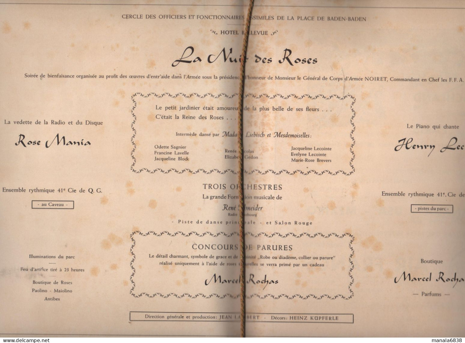 La Nuit des Roses programme 1952 Cercle Officiers Baden Baden Casino publicités à identifier