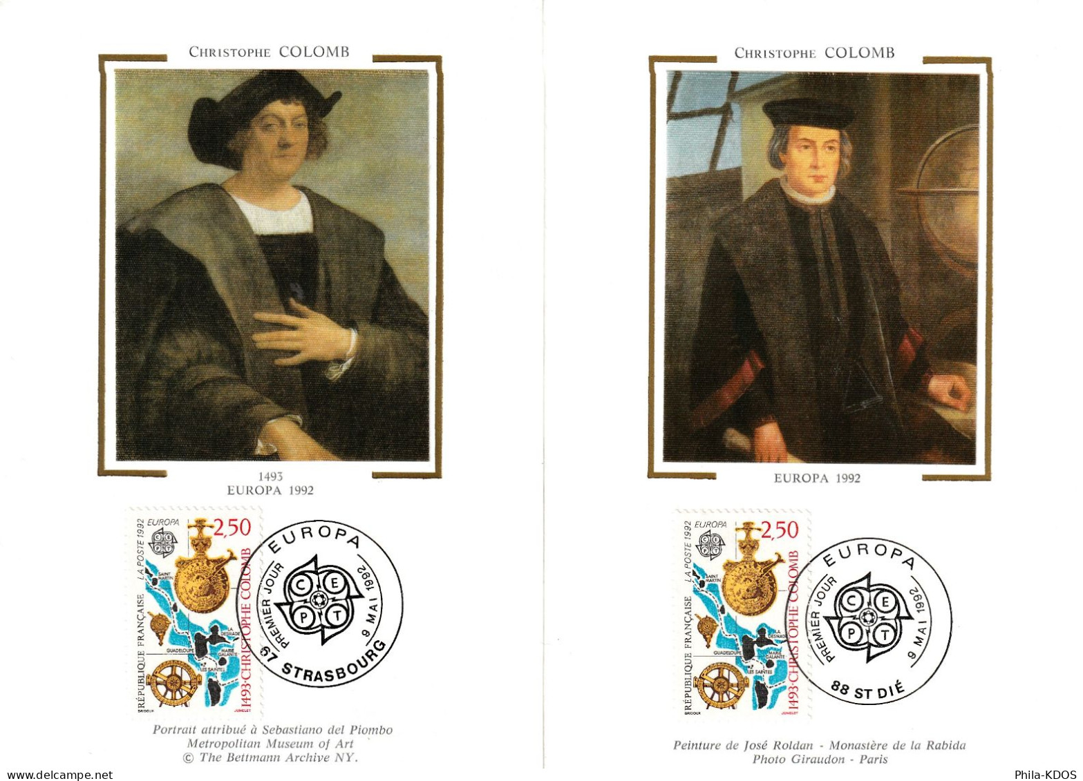 " CHRISTOPHE COLOMB " Sur 2 Cartes Maximum En Soie De 1992. 2 X N° YT  2755. Parfait état. CM - Christopher Columbus