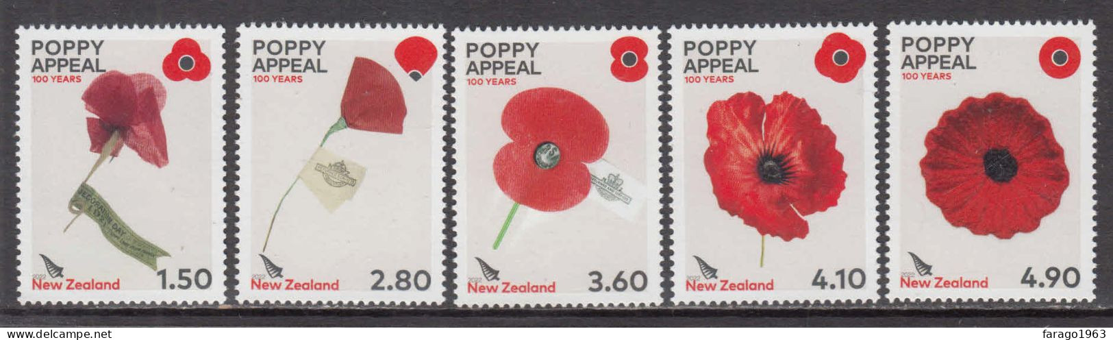 2022 New Zealand Poppy Day Military History  Complete Set Of 4 MNH @ BELOW FACE VALUE - Ongebruikt