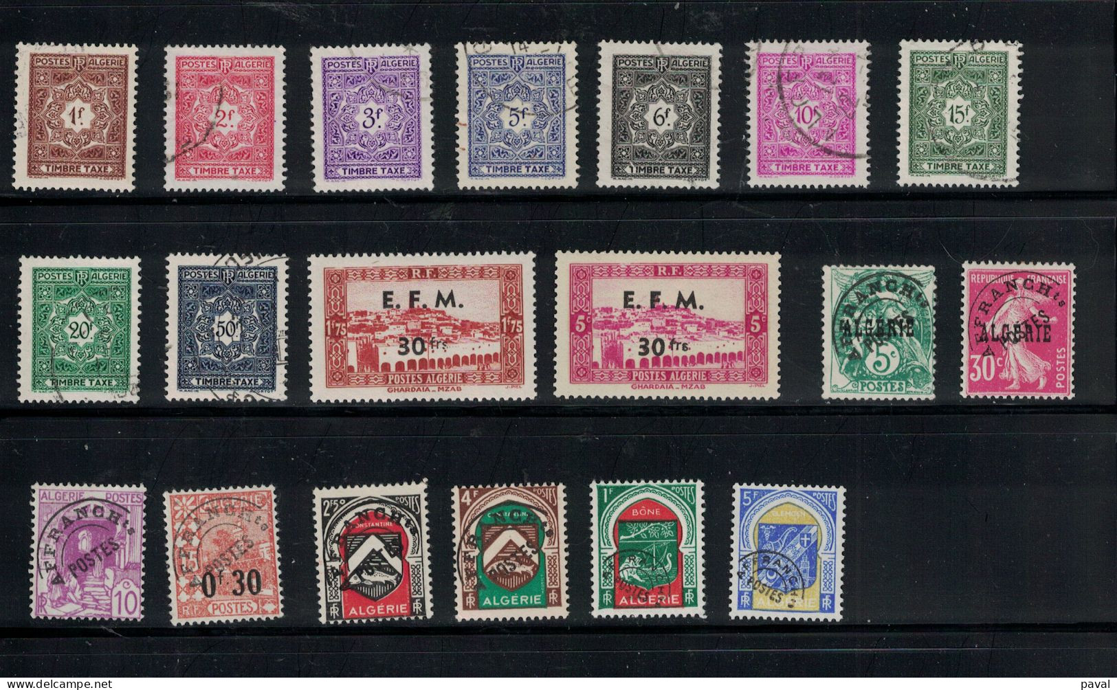 LOT N°9  DE 62 TIMBRES OBLITERES, 1956/58, + TAXES ET PREOS, ALGERIE, COTE 96€ - Oblitérés