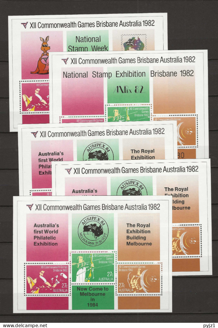1982 MNH Australia 5 Different Private Overprints - Blocks & Sheetlets