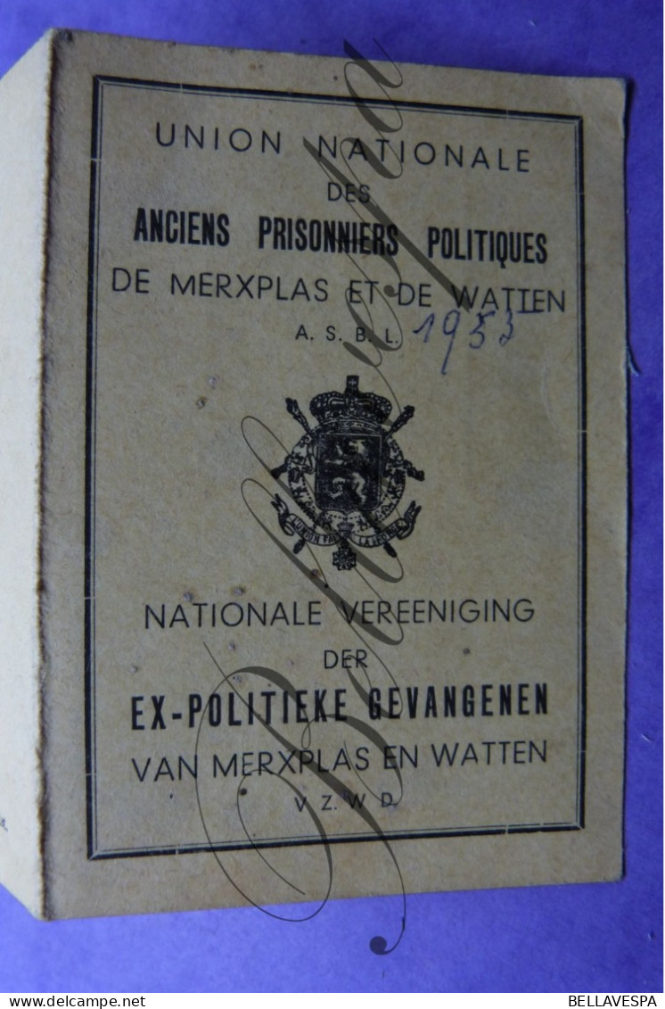 Ex-Politieke Gevangenen Merksplas En Watten .  A.S.B.L.  BILLEN Jean  Zuen Ruisbroek 1953 - Lidmaatschapskaarten