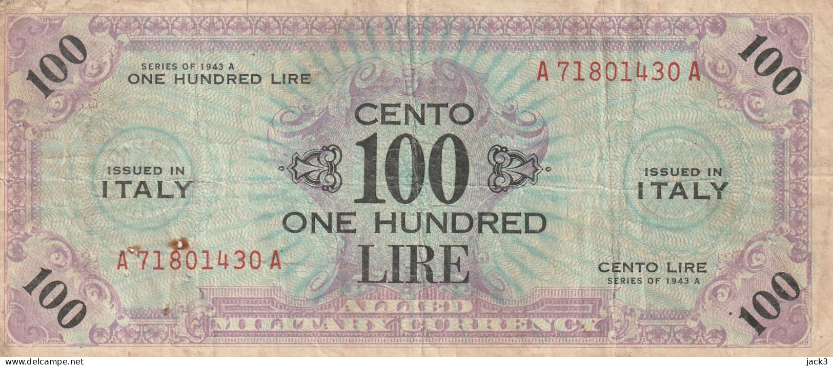 BANCONOTA - ALLIED MILITARY CURRENCY BANCONOTA 100£ BILINGUE  1943 (come Da Scansione) - Occupazione Alleata Seconda Guerra Mondiale