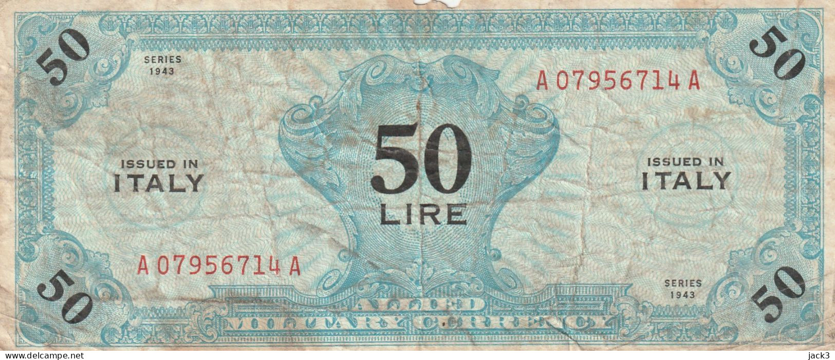 BANCONOTA - ALLIED MILITARY CURRENCY BANCONOTA 50£ BILINGUE  1943 (come Da Scansione) - Occupazione Alleata Seconda Guerra Mondiale