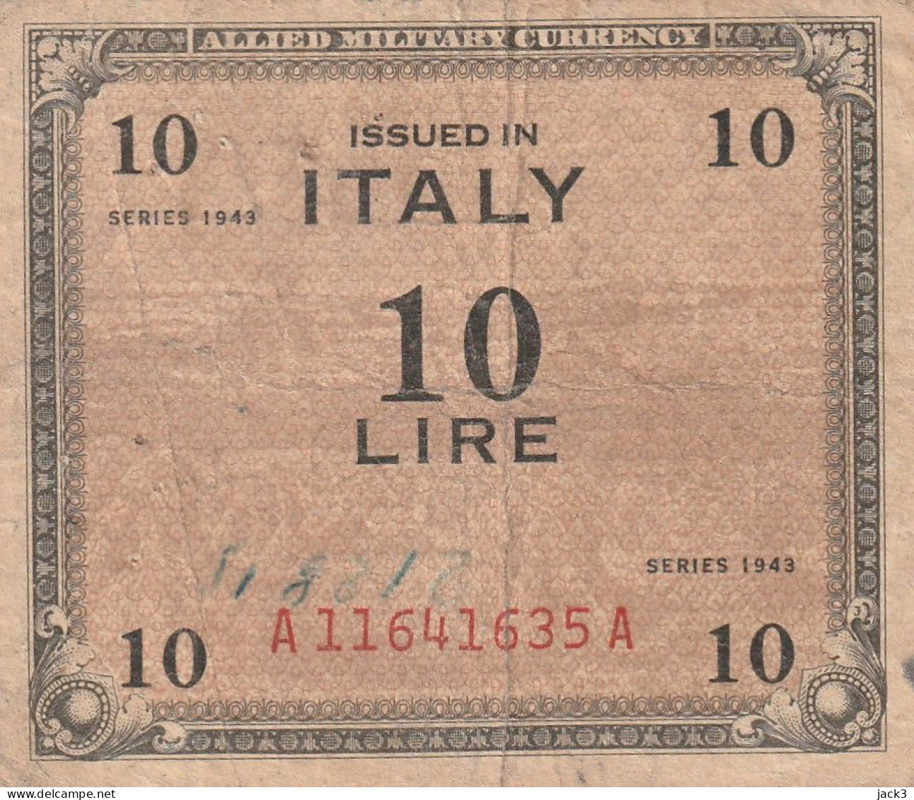 BANCONOTA - ALLIED MILITARY CURRENCY BANCONOTA 10£   1943 (come Da Scansione) - Allied Occupation WWII