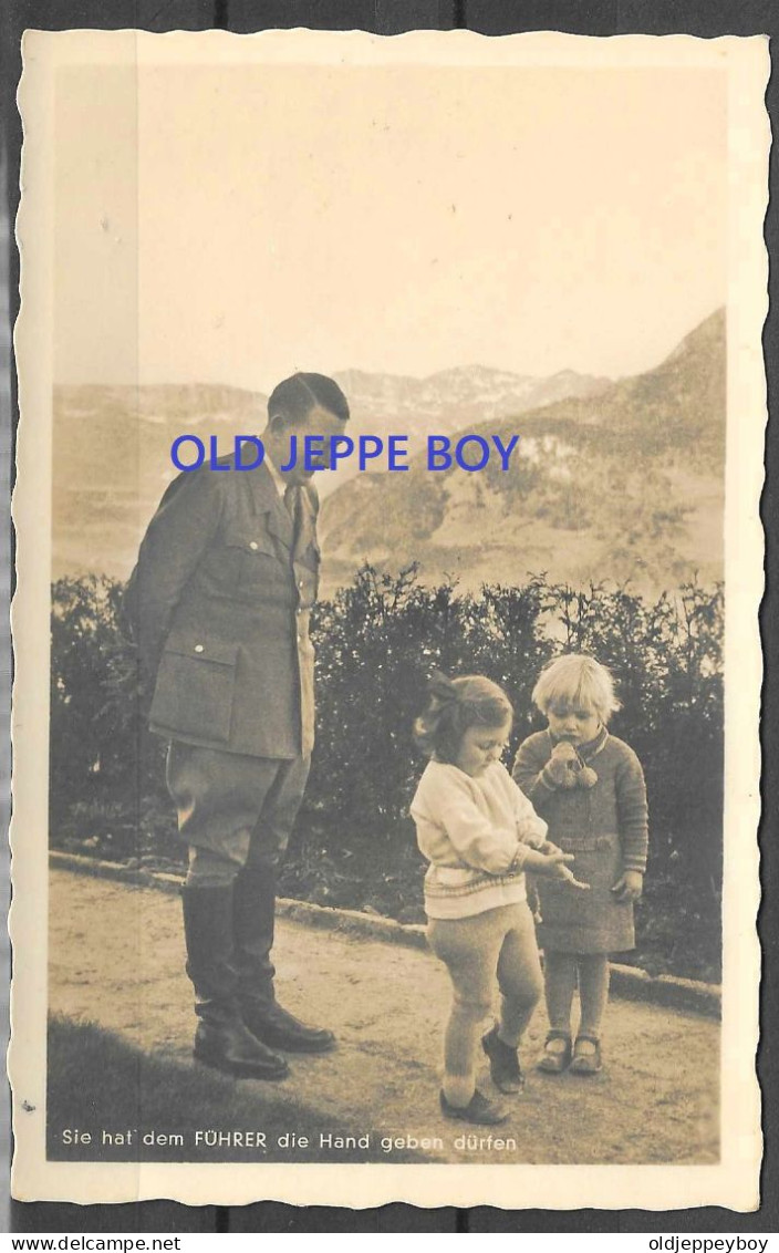 RARE NAZI Germany ADOLF HITLER WITH CHILDREN  PHOTO POSTCARD RPPC By HOFFMANN SIE HAT DEM GUHRER DIE HAND GEBEN DURFEN - Guerra 1939-45