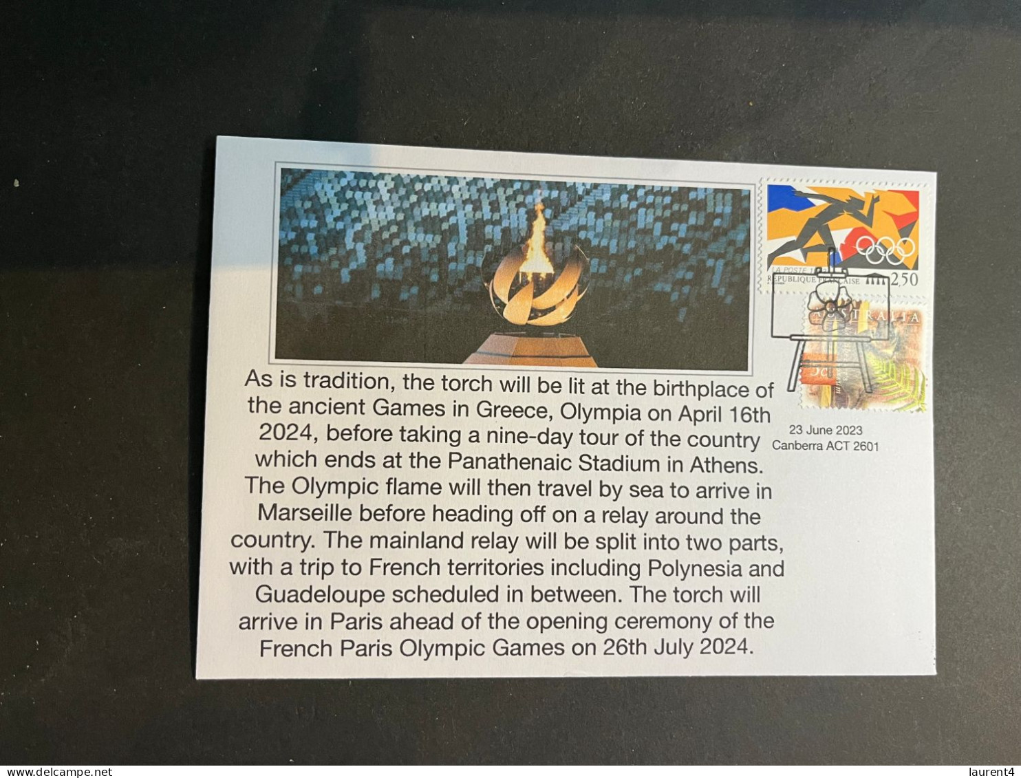 (4 R 32) 2024 Olympic Flame Route Announced 399 Days Ahead Of Games Opening (France Olympic Games Stamp) 23-6-2023 - Eté 2024 : Paris