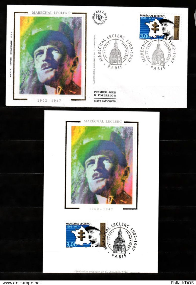 " MARECHAL LECLERC " Sur Enveloppe 1er Jour Et Carte Maximum De1997. N°YT 3126 Parf état FDC CM - Militaria
