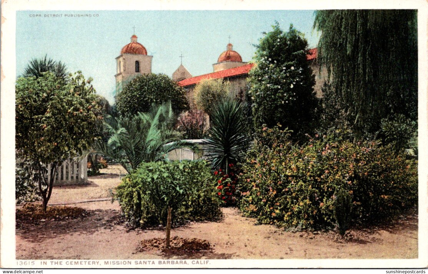 California Santa Barbara Mission View In The Cemetery Detroit Publishing  - Santa Barbara