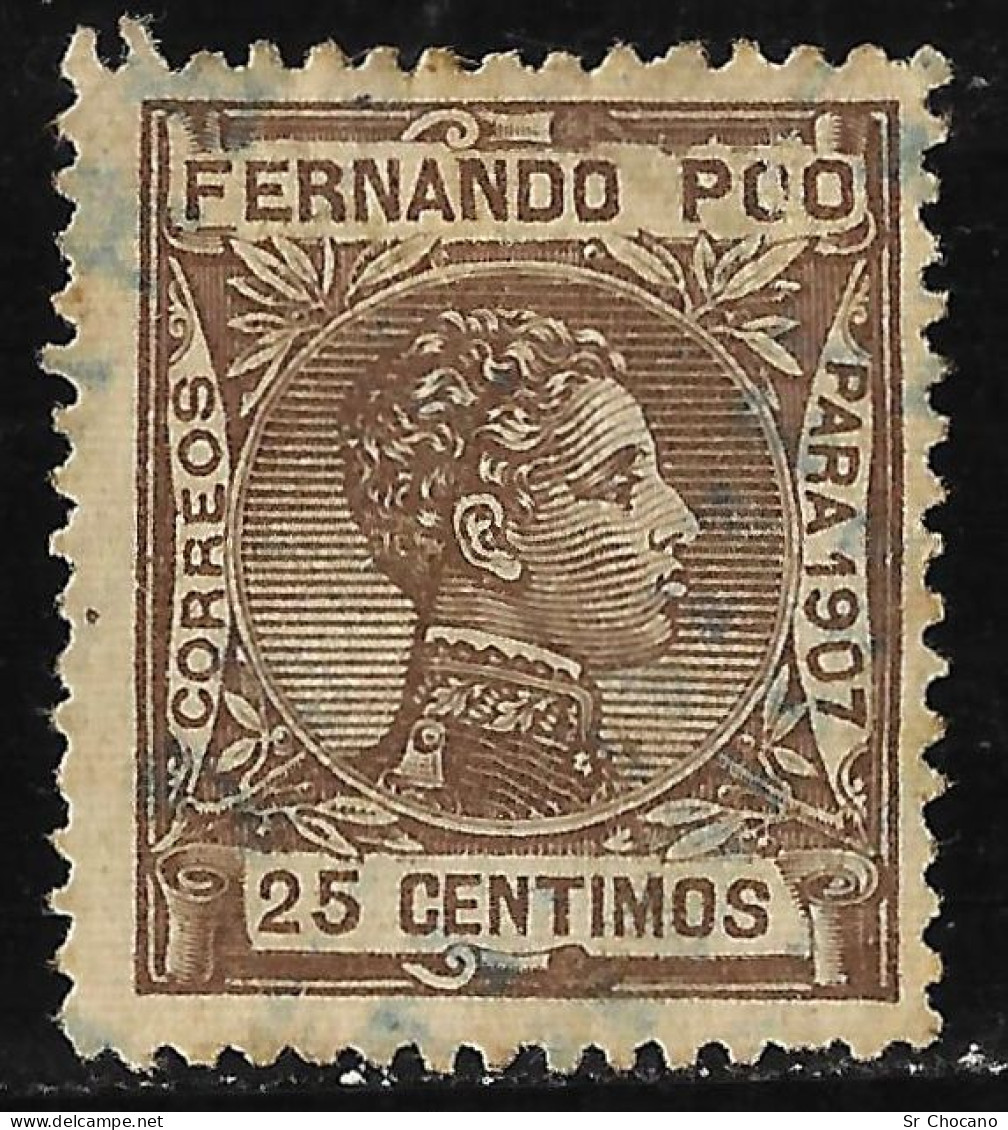 Fernando Poo 1907 Alfonso XIII 25c.Edifil 159.Usado - Fernando Po