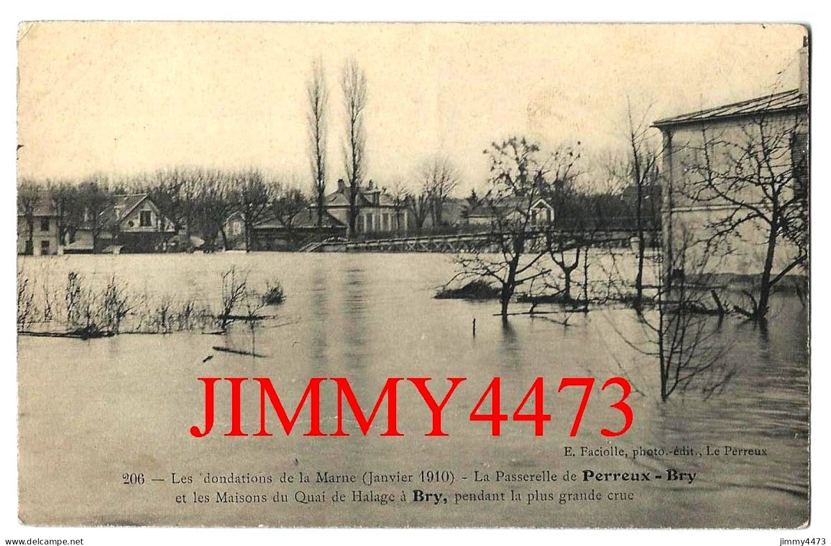 CPA - Inondations De La Marne En 1910 - La Passerelle De PERREUX - BRY - Maisons Du Quai Halage à Bry - Ed. E. Faciolle - Overstromingen