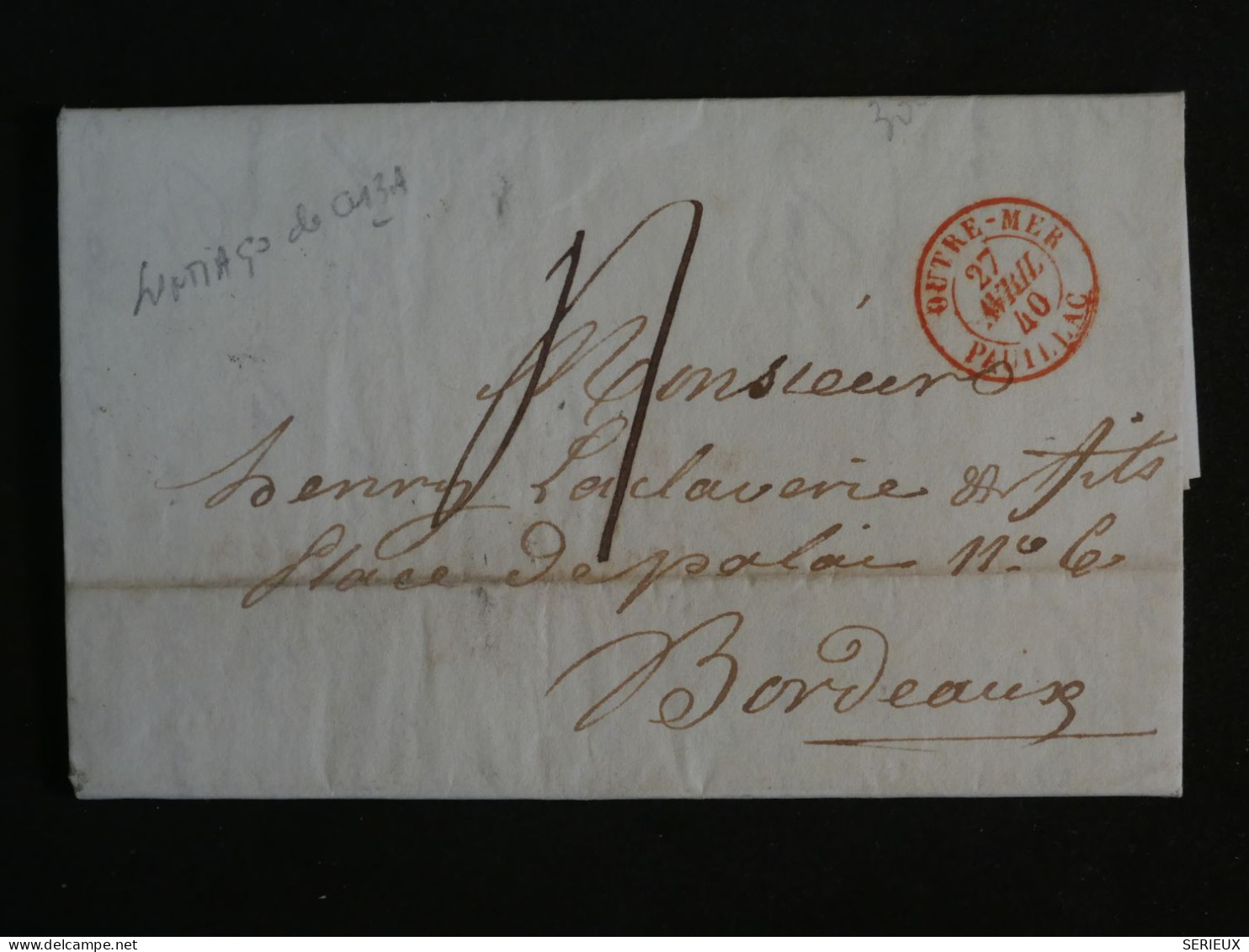 BU12 ISLA DE CUBA  BELLE LETTRE  RARE 1840  C. OUTREMER ROUGE A BORDEAUX  FRANCE + AFF. INTERESSANT+++ - Préphilatélie