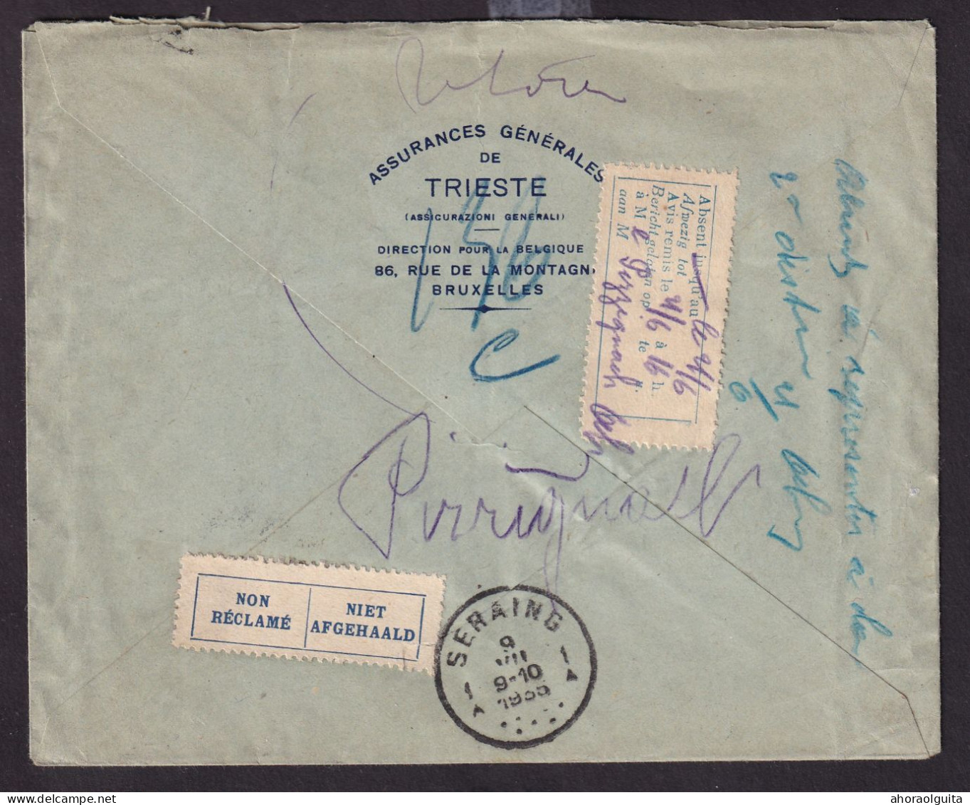 DDEE 415 - Enveloppe Recommandée TP Képi BRUXELLES 1935 Vers SERAING - Etiquettes Verso , Retour Expéditeur - 1931-1934 Quepis