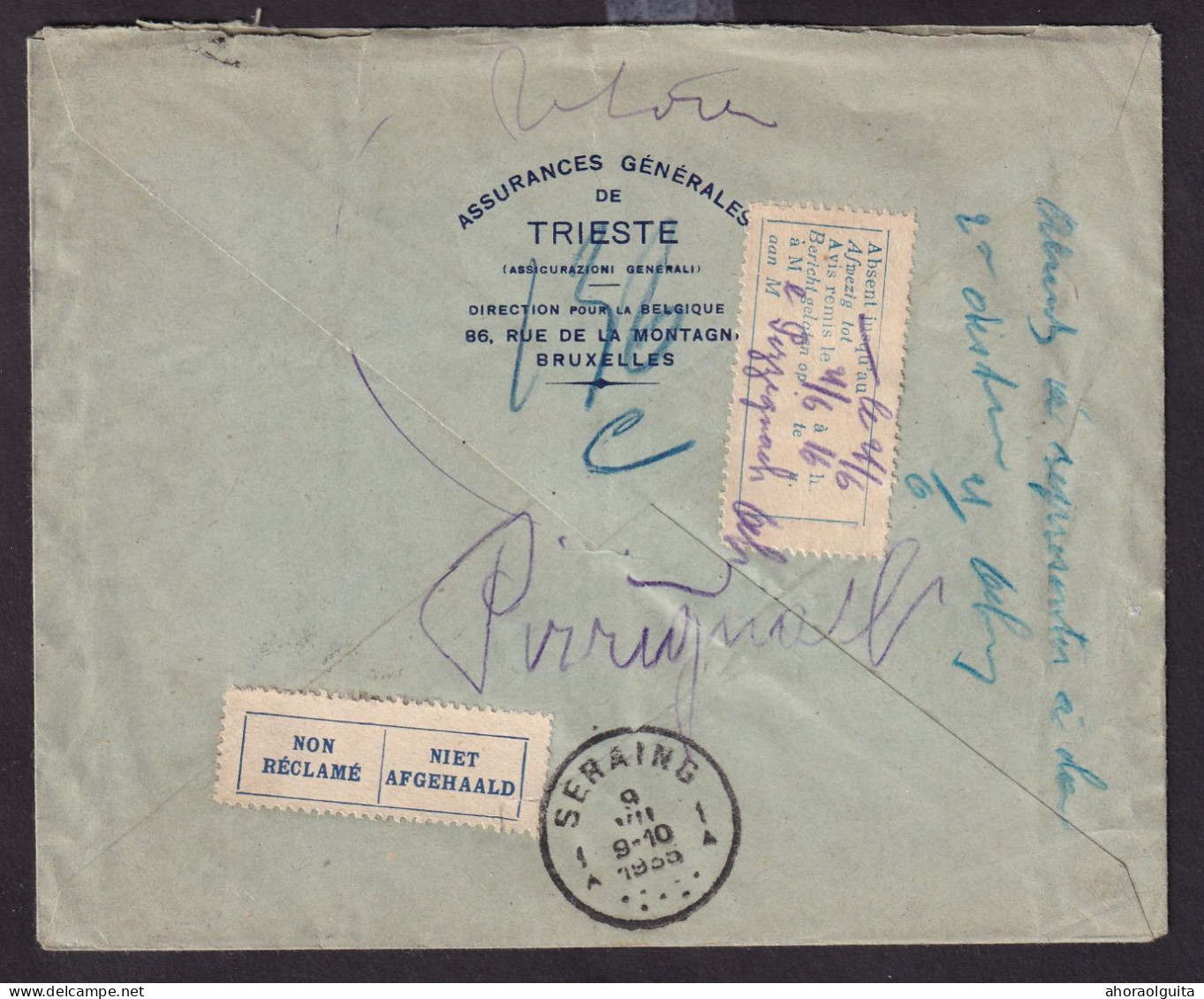 DDEE 415 - Enveloppe Recommandée TP Képi BRUXELLES 1935 Vers SERAING - Etiquettes Verso , Retour Expéditeur - 1931-1934 Képi