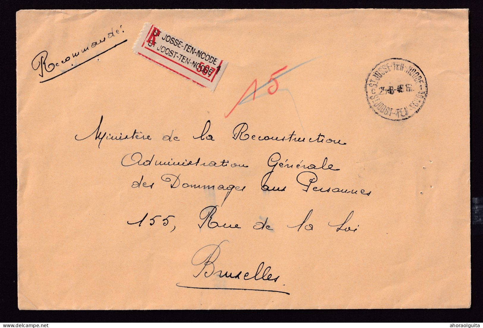 DDEE 417 - ST JOSSE TEN NOODE - Petit Ensemble De 15 Documents, Lettres Et Cartes - Cachets 1920/1967 - Collections