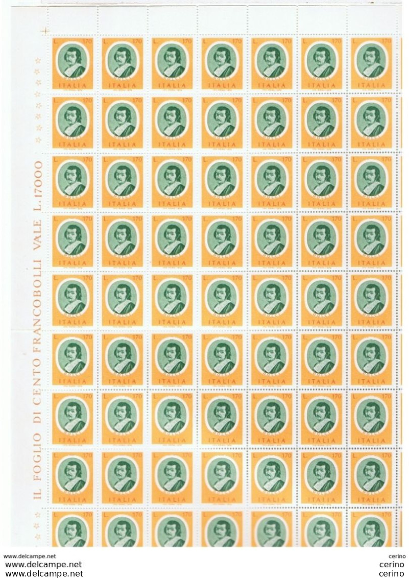 REPUBBLICA:  1976  ARTISTI  ITALIANI  -  £. 170  POLICROMO  S. CPL. 5  VAL. FGL.100  N. -  SASS. 1352/56 - Full Sheets