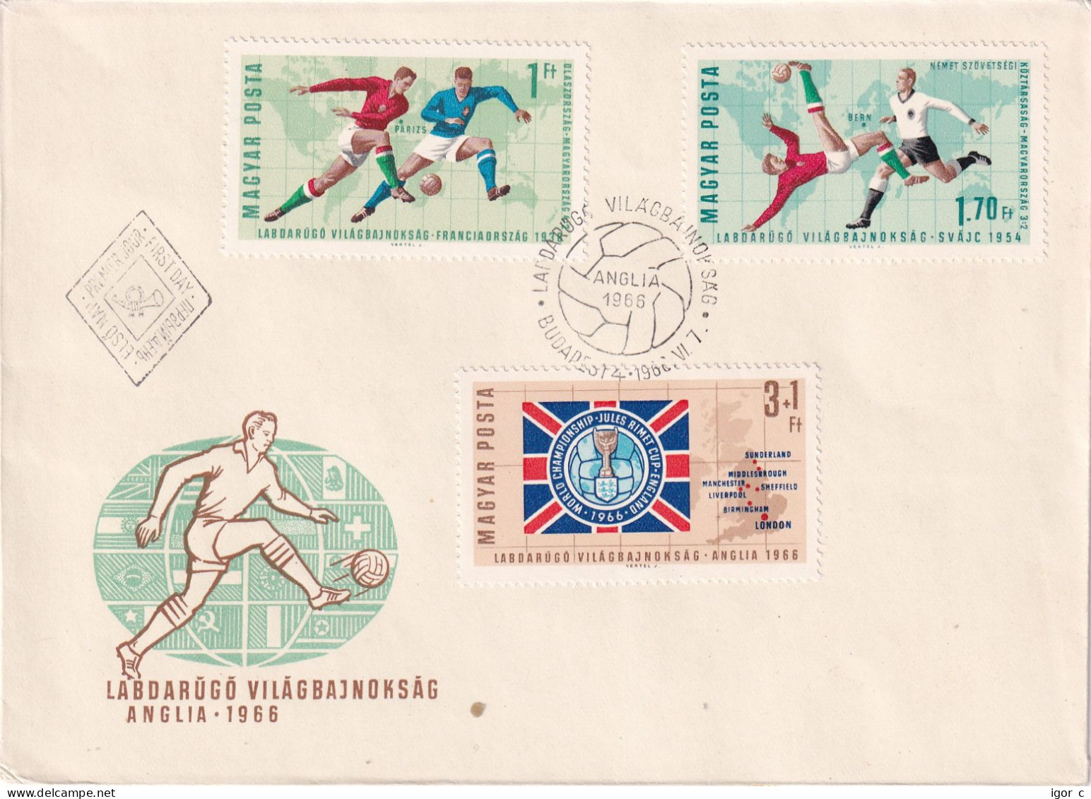 Hungary 1966  Cover: Football Soccer Fussball Calcio; Jules Rimet; FiFA World Cup England 1966 Host Cities; - 1966 – England
