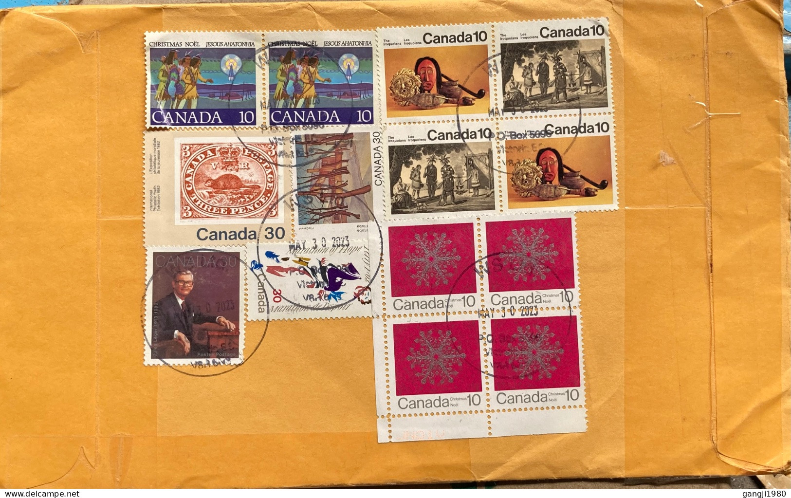 CANADA TO INDIA2023, COVER USED, ANIMAL, PAINTING, CHRISTMAS, POSTAL ACTIVITY, INDIANS, NATO, GLOBE, JULES LEGER,40 STAM - Covers & Documents