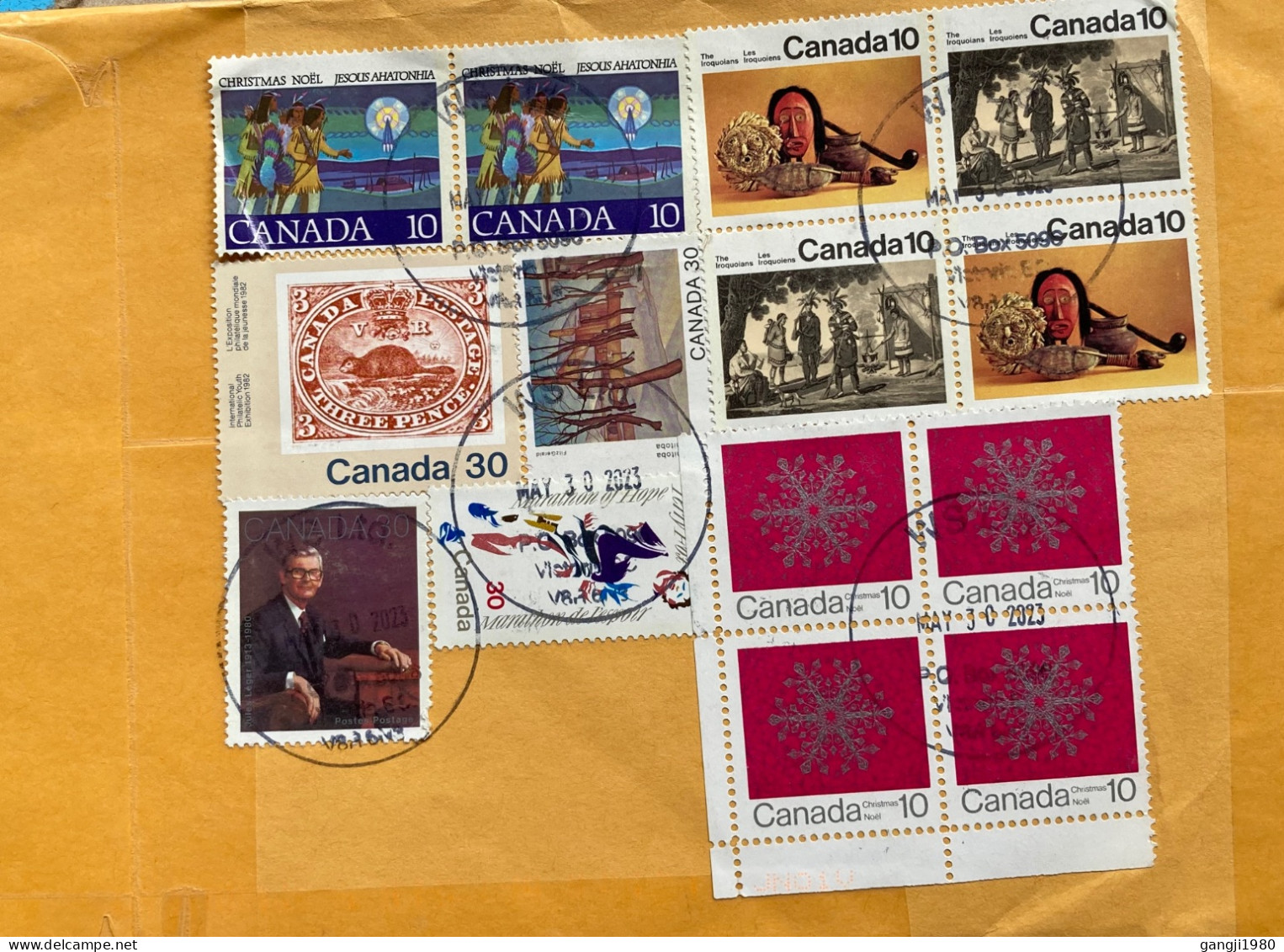 CANADA TO INDIA2023, COVER USED, ANIMAL, PAINTING, CHRISTMAS, POSTAL ACTIVITY, INDIANS, NATO, GLOBE, JULES LEGER,40 STAM - Brieven En Documenten