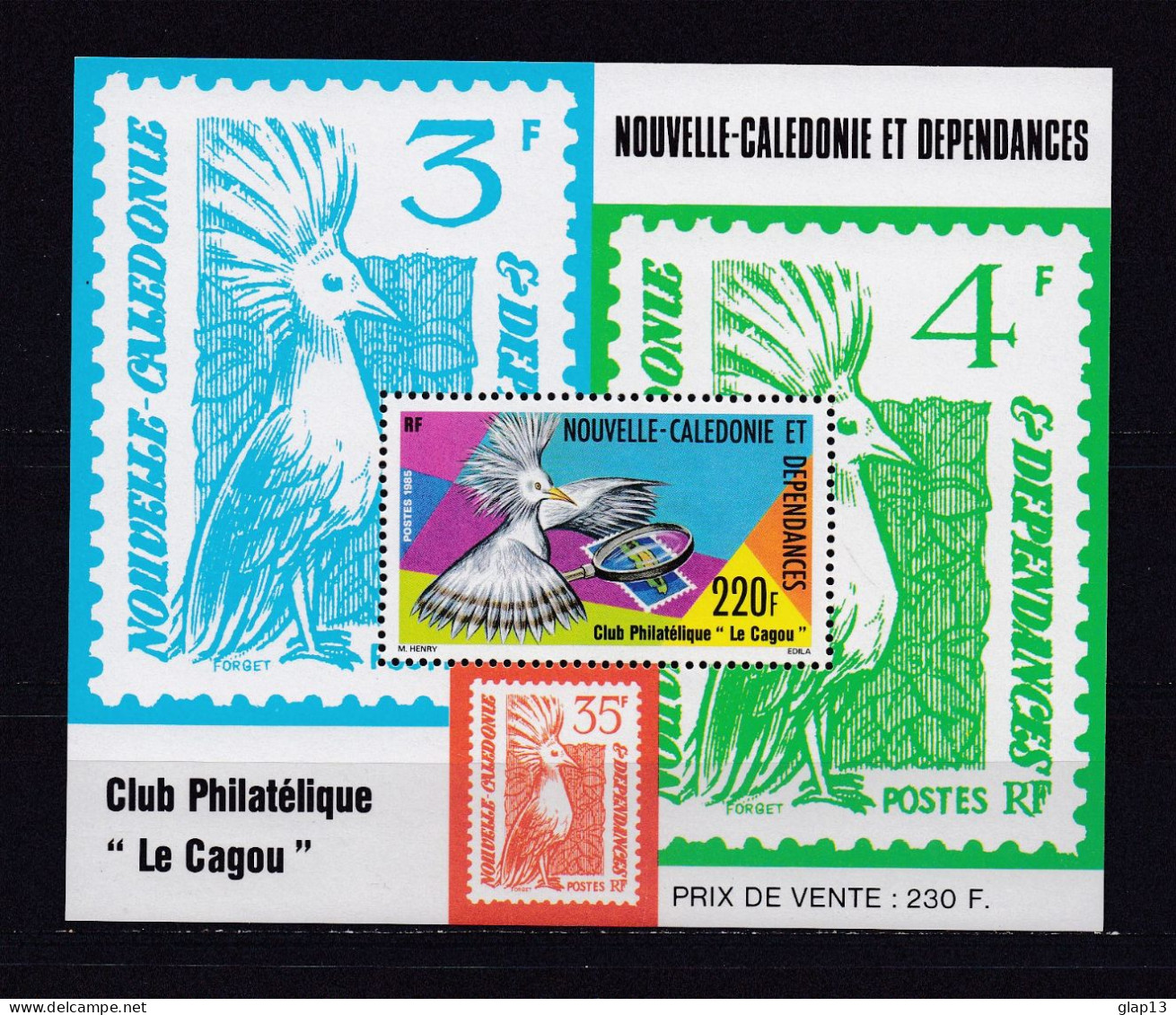 NOUVELLE-CALEDONIE 1985 BLOC N°7 NEUF** LE CAGOU - Blocs-feuillets