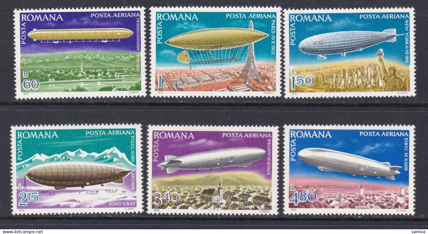 Roumanie 1978 PA 253-58 ** Dirigeables - Unused Stamps