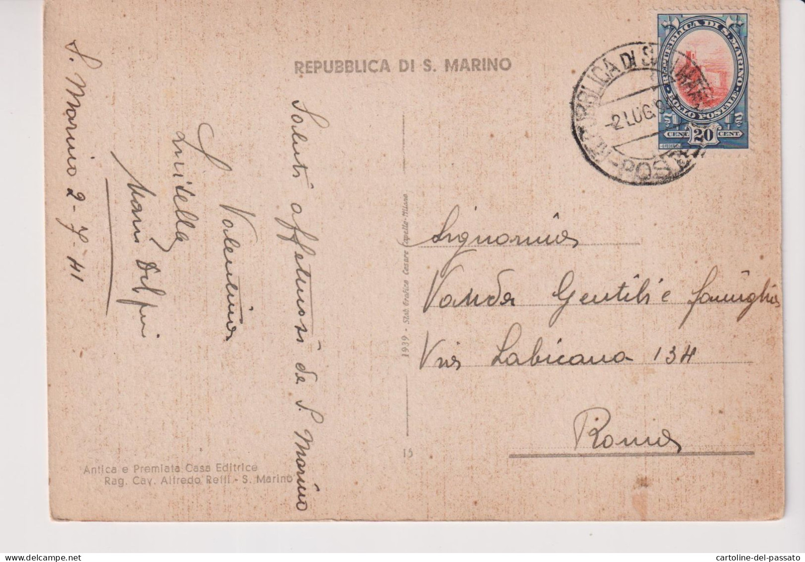 STORIA POSTALE FRANCOBOLLO COMMEMORATIVO   SAN MARINO 1941 - San Marino