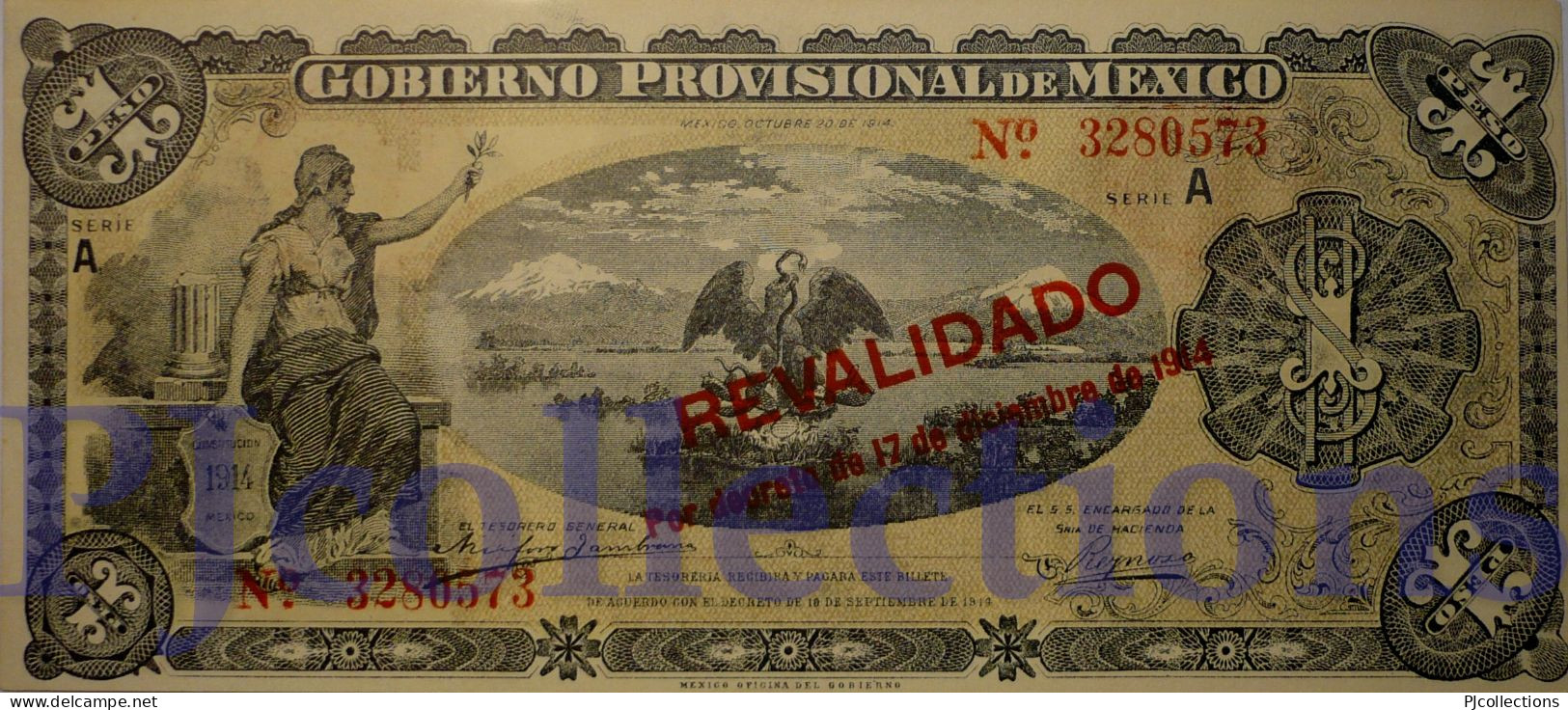 MEXICO 1 PESO 1914 PICK S701b UNC - Mexique