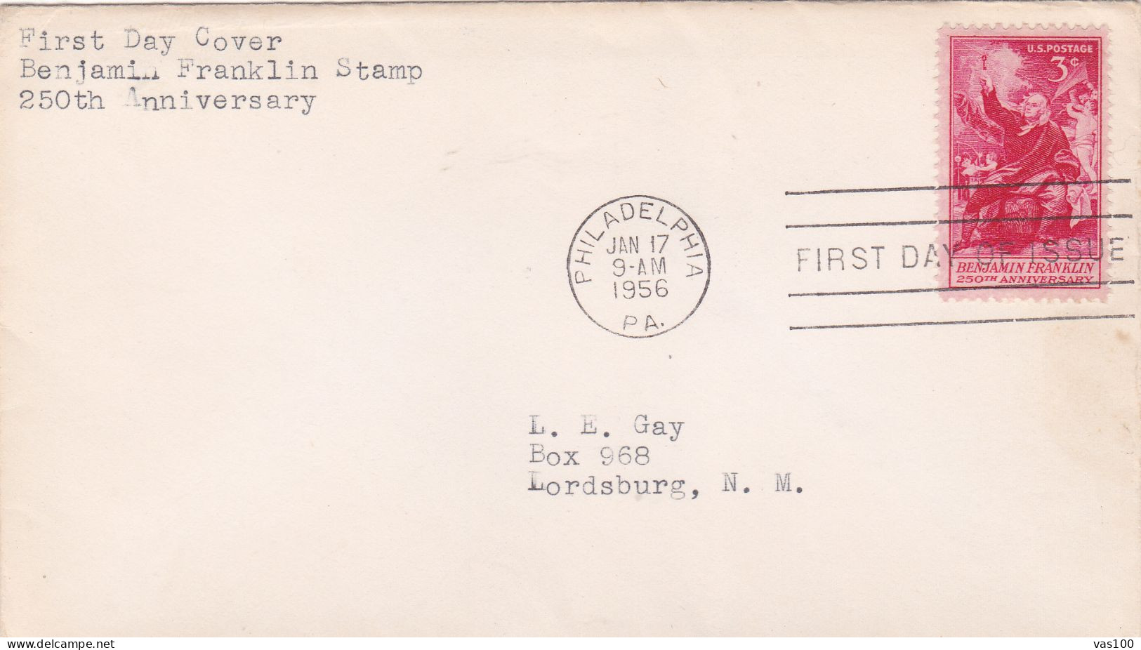 USA 1956, FDC COVER  BENJAMIN FRANKLIN. - 1951-1960