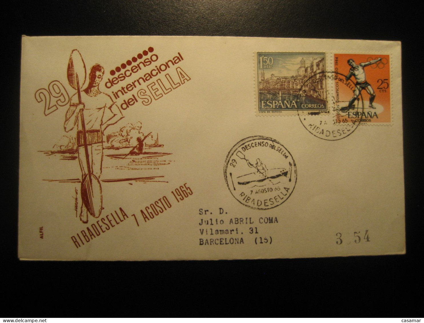 RIBADESELLA Asturias 1965 Descenso Int Sella Canoe Canoeing Rowing Piraguas Pirogues Remo Cancel Cover SPAIN - Canoë